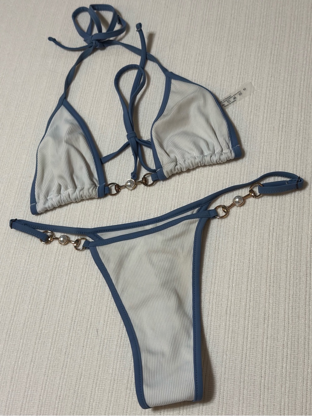 SHEIN Bikini / Gold Pear Hardware / Blue & White / Medium